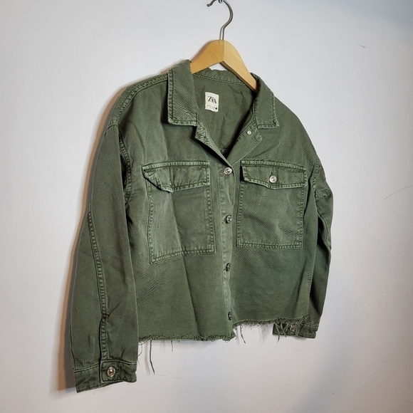 ZARA Army Green Denim Jean Shacket Size XS - Picture 9 of 9